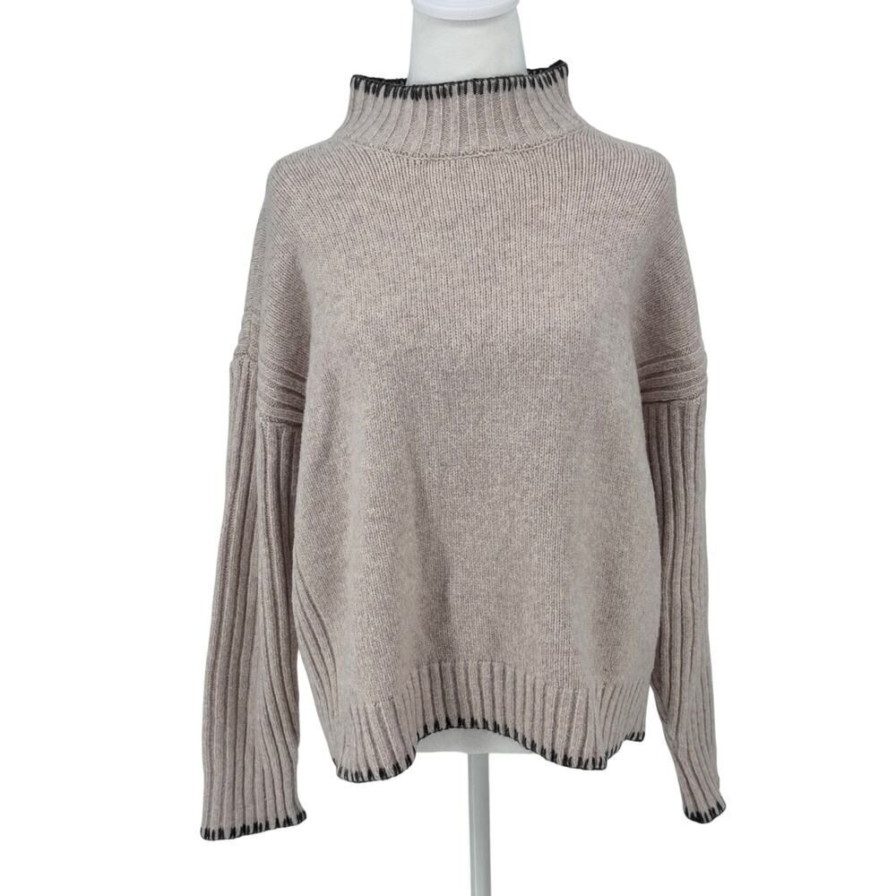 Joie Sweater Women’s Med Beige Ribbed Mock Neck Pullover Drop Shoulder Knit Top